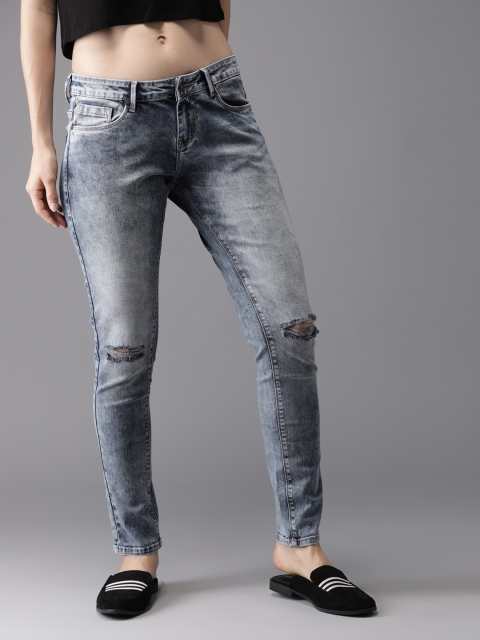 

HERE&NOW Women Blue Skinny Fit Mid-Rise Slash Knee Stretchable Jeans