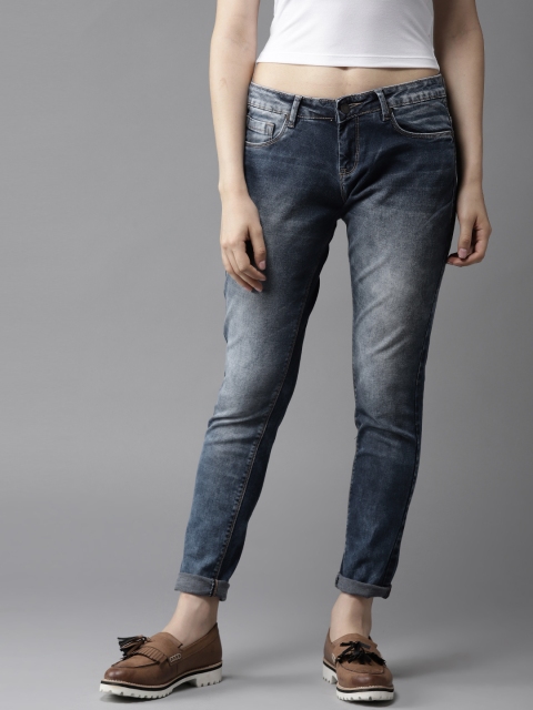 

HERE&NOW Women Navy Skinny Fit Mid-Rise Clean Look Stretchable Jeans, Navy blue