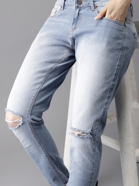 

HERE&NOW Women Blue Skinny Fit Mid-Rise Slash Knee Stretchable Jeans