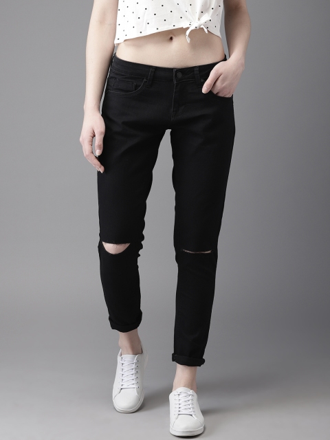 

HERE&NOW Women Black Slim Fit Mid-Rise Clean Look Stretchable Jeans