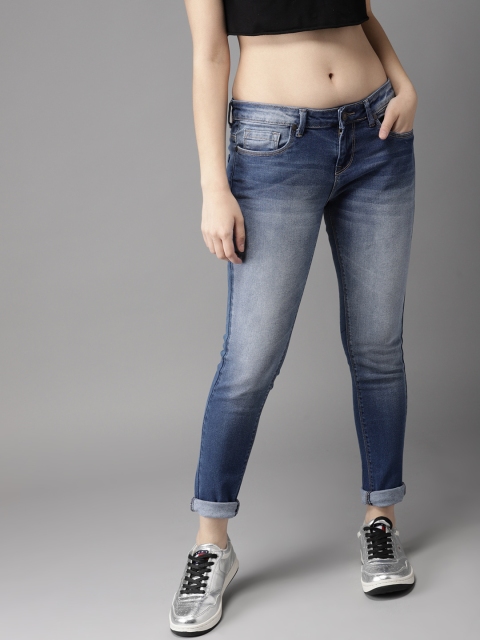 

HERE&NOW Women Blue Slim Fit Mid-Rise Clean Look Stretchable Cropped Jeans