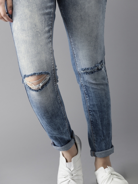 

HERE&NOW Women Blue Slim Fit Mid-Rise Slash Knee Stretchable Jeans