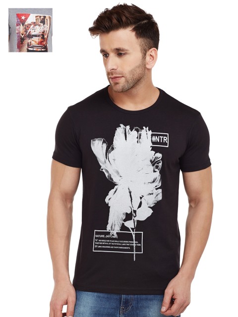 

VIMAL Men Pack of 2 Printed Round Neck T-shirts, Black