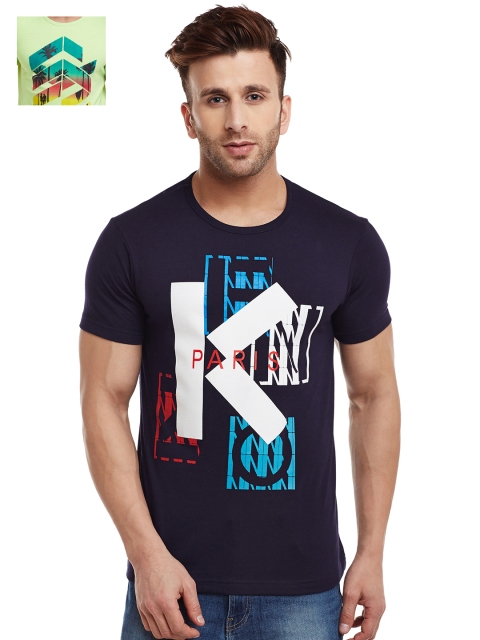 

VIMAL Men Pack of 2 Printed Round Neck T-shirts, Navy blue