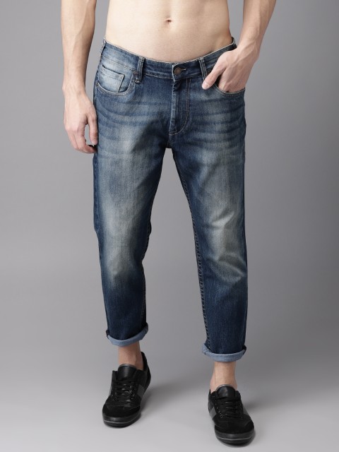 

HERE&NOW Men Blue Tapered Fit Mid-Rise Clean Look Stretchable Cropped Jeans