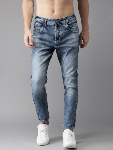 

HERE&NOW Men Blue Tapered Fit Mid-Rise Cropped Clean Look Stretchable Jeans