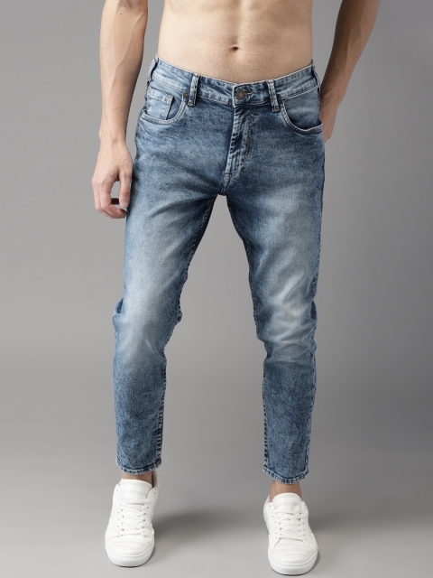 

HERE&NOW Men Blue Tapered Fit Mid-Rise Cropped Clean Look Stretchable Jeans