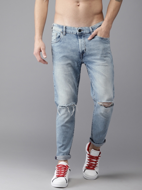 

HERE&NOW Men Blue Slim Fit Mid-Rise Cropped Slash Knee Stretchable Jeans