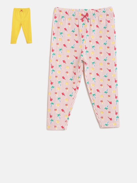

MINI KLUB Girls Pack of 2 Printed Knitted Leggings, Yellow
