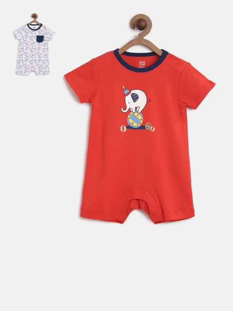 

MINI KLUB Boys Pack of 2 Printed Knitted Rompers, Red