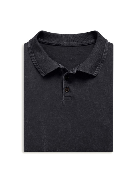 

next Men Black Solid Polo Collar T-shirt