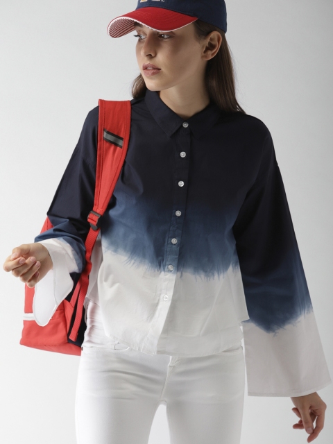 

Harvard Women Navy & White Regular Fit Faded Casual Shirt, Navy blue