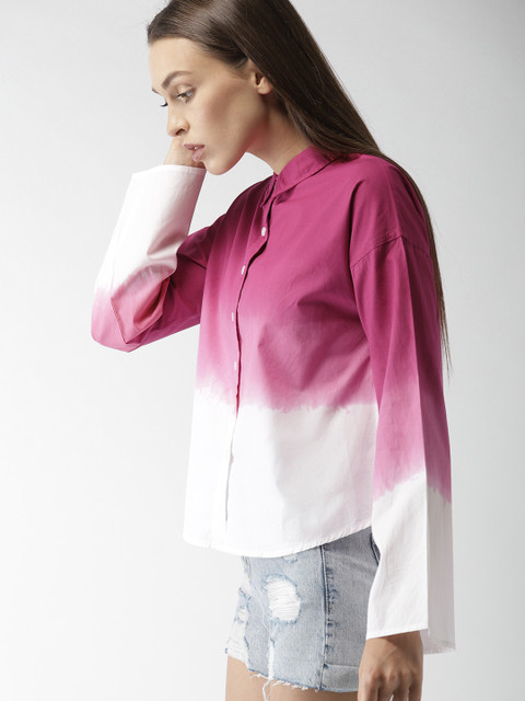 

Harvard Women White & Magenta Regular Fit Faded Casual Shirt