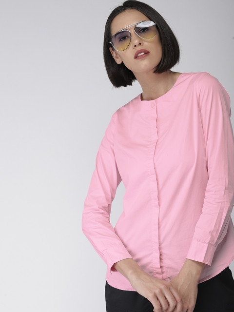 

Harvard Women Pink Regular Fit Solid Collarless Shirt