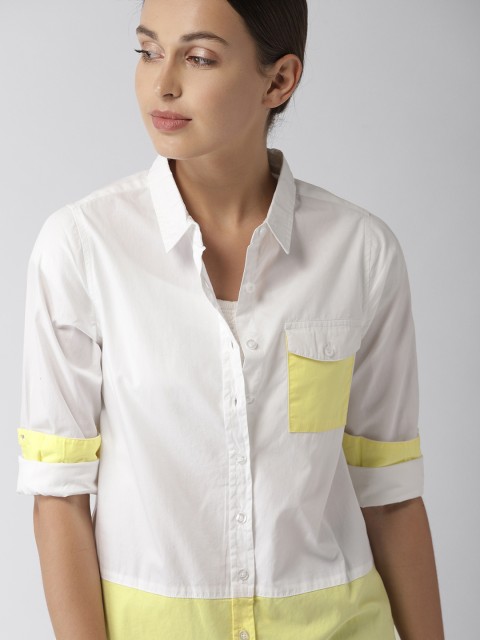 

Harvard Women White & Yellow Regular Fit Colourblocked Casual Shirt