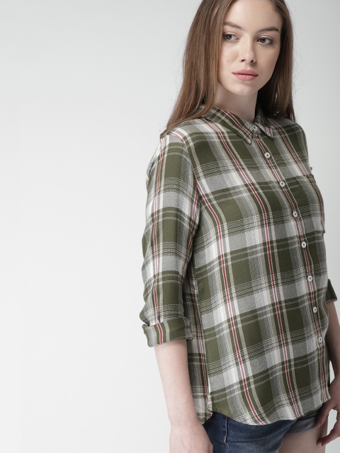 

Harvard Women Green & Off-White Regular Fit Checked Casual Shirt