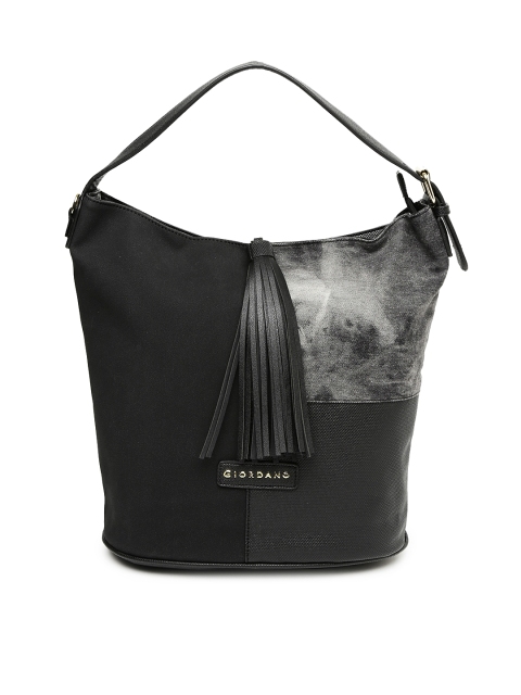 

GIORDANO Black & Charcoal Textured & Tasselled Hobo Bag