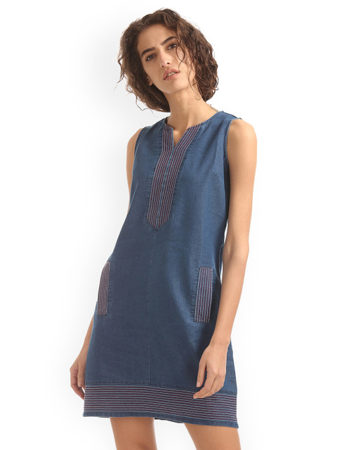 

Cherokee Women Blue Solid Fit and Flare Dress