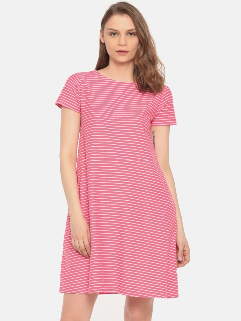

Cherokee Women Pink & White Striped A-Line Dress
