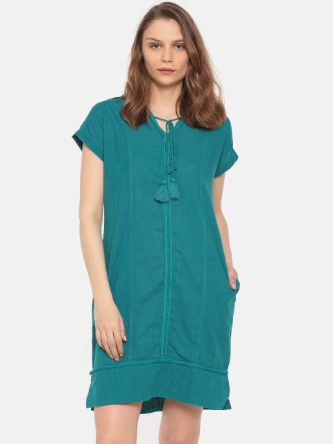 

Cherokee Women Teal Blue Solid A-Line Dress