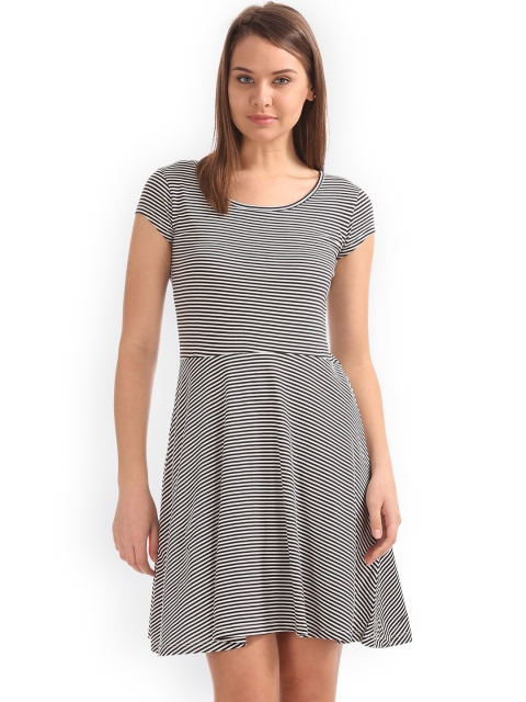 

Sugr Women Black Striped Fit and Flare Dress