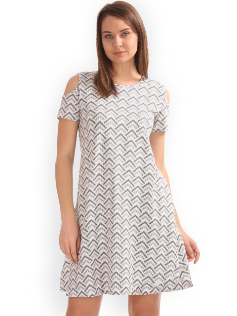 

Sugr Women Charcoal Printed Fit and Flare Dress