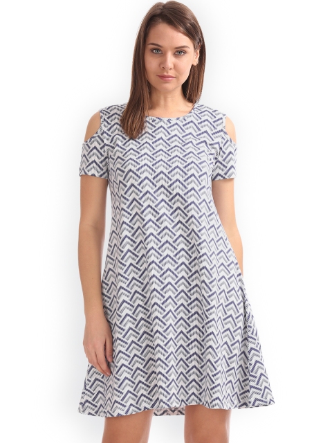 

Sugr Women Navy Blue Printed Fit and Flare Dress
