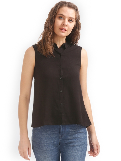 

Sugr Women Black Slim Fit Solid Casual Shirt
