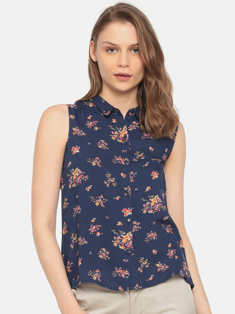 

Sugr Women Navy Regular Fit Printed Casual Shirt, Navy blue