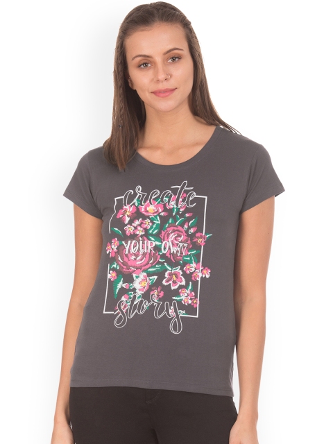 

Sugr Women Charcoal Printed Round Neck T-shirt