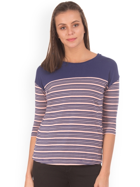 

Sugr Women Blue & Pink Solid Round Neck T-shirt