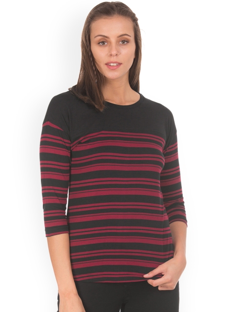 

Sugr Women Navy Blue & Burgundy Round Neck T-shirt