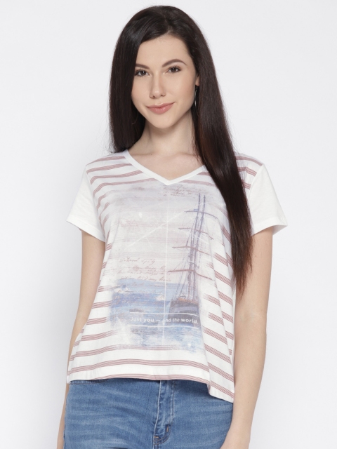 

Cherokee Women White Printed V-Neck T-shirt