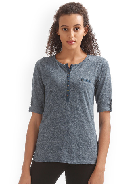 

Cherokee Women Teal Blue Solid Top