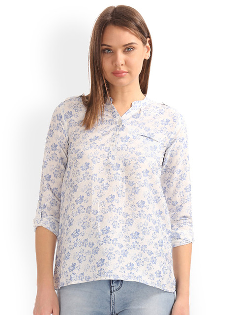 

Cherokee Women Navy Blue Printed Top