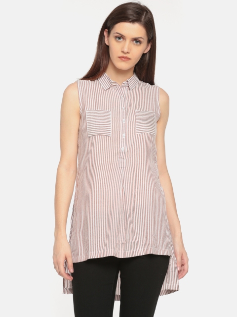 

Cherokee Women Brown & White Regular Fit Striped Casual Shirt