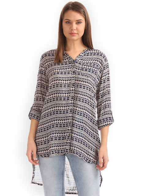 

Cherokee Women Navy Blue Printed Pure Cotton Top