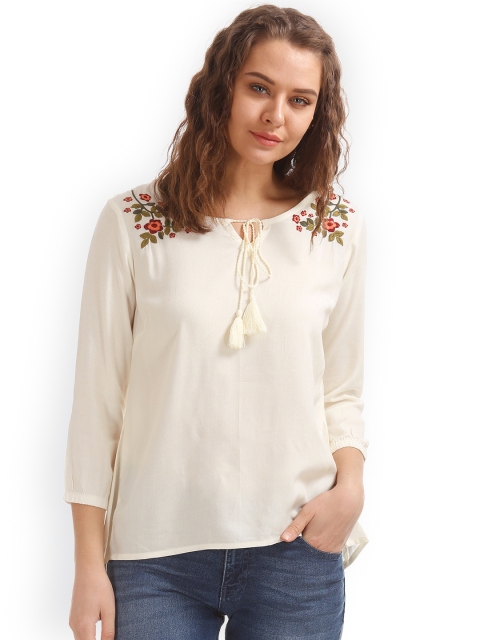 

Cherokee Women Off-White Solid Top
