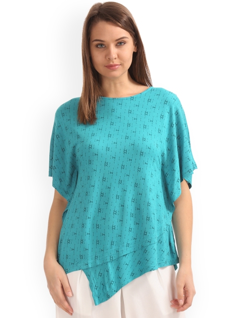 

Cherokee Women Teal Blue Printed Wrap Top