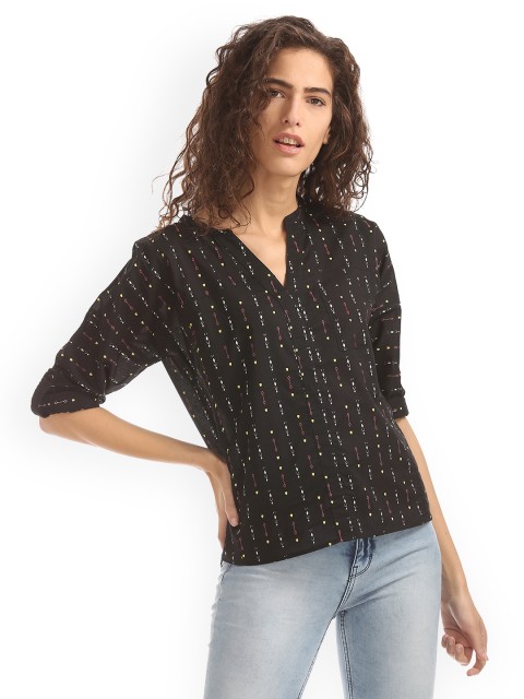 

Cherokee Women Black Printed Pure Cotton Top