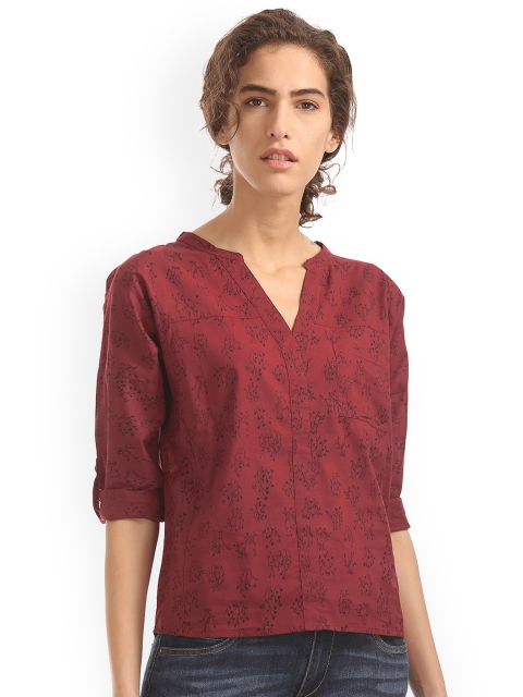 

Cherokee Women Maroon Printed Pure Cotton Top