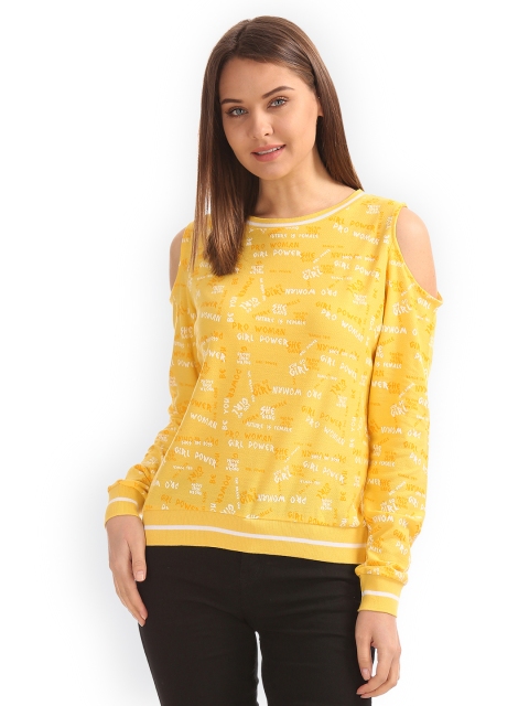 

Sugr Women Yellow Printed Pure Cotton Top