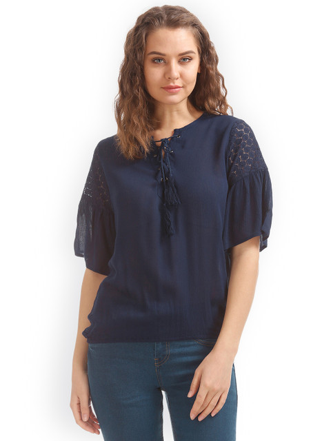 

Sugr Women Navy Blue Solid Top