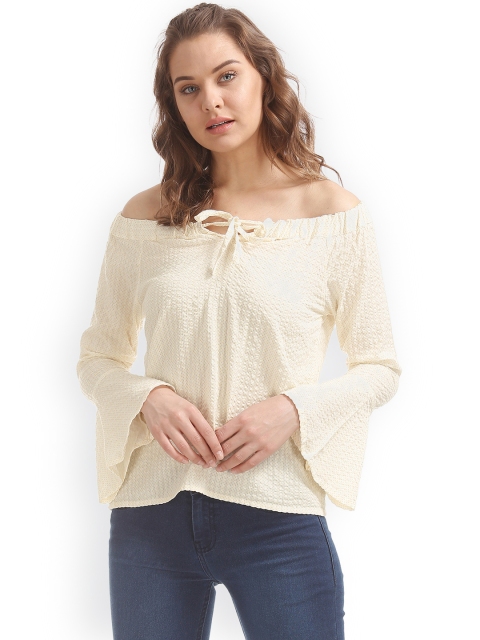 

Sugr Women Yellow Printed Bardot Top