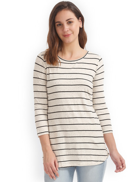 

Sugr Women Off-White & Black Striped Top