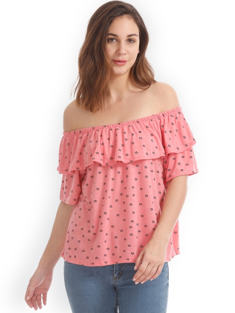 

Sugr Women Pink Printed Bardot Top