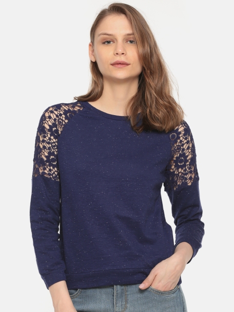 

Sugr Women Navy Self Design Top, Navy blue