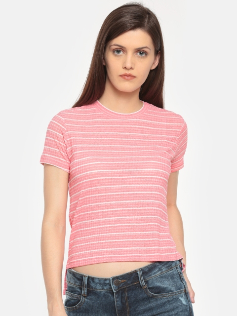

Sugr Women Pink Striped High-Low Top