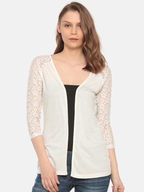 

Cherokee Off-White Solid Open Front Shrug