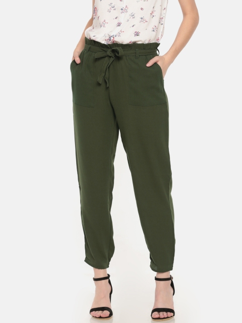 

Sugr Women Olive Green Slim Fit Solid Regular Trousers